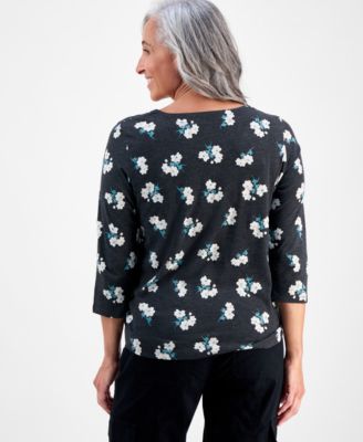 Petite Chintz Floral V-Neck 3/4-Sleeve T-Shirt, Macy's Exclusive