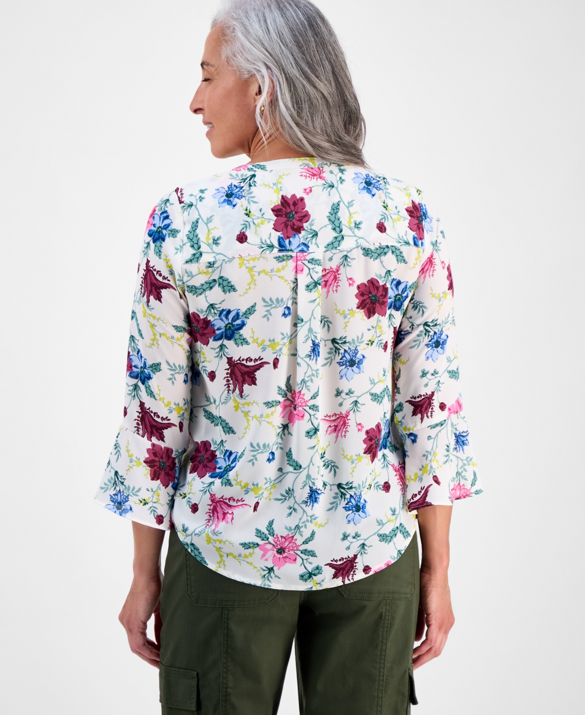 Style & Co Petite Chintz Floral Pintuck Top, Macy's Exclusive In Multi
