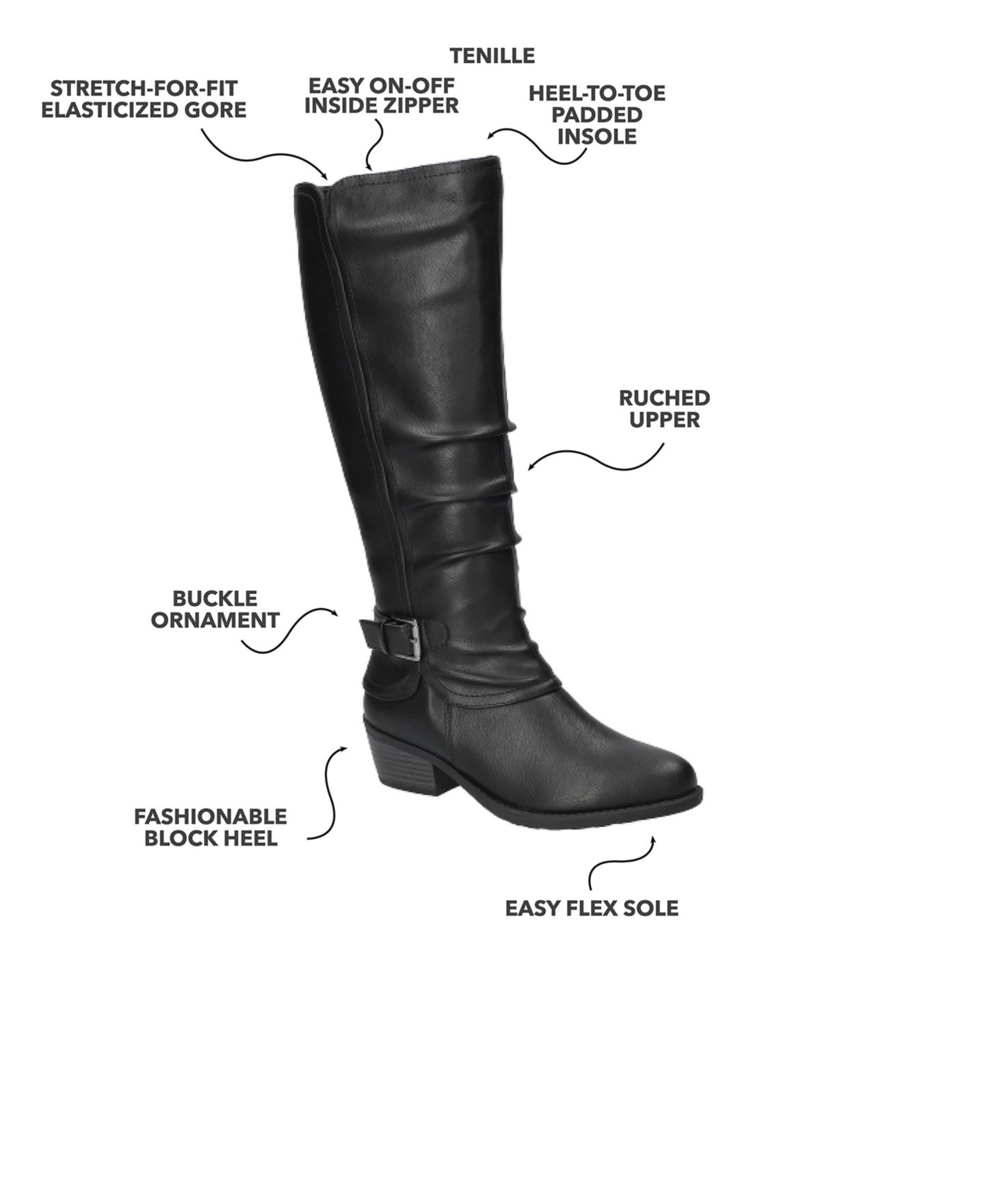 Женские ботинки Easy Street Tenille Tall Zipper, цвет: Чёрный — фото 6