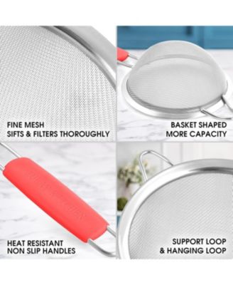 Set of 3 Premium Stainless Steel Fine Mesh Strainer with Non-Slip Handles