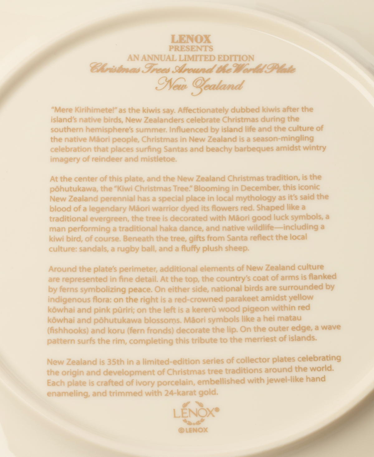 Lenox 2025 Trees Around The World Plate, New Zealand