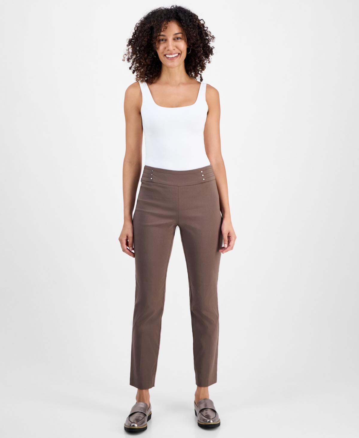 Jm Collection Petite Studded-rivet Straight-leg Pants, Petite & Petite Short, Created For Macy's In Brown