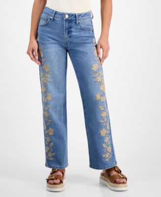 Petite High-Rise Embellished Straight Jeans
