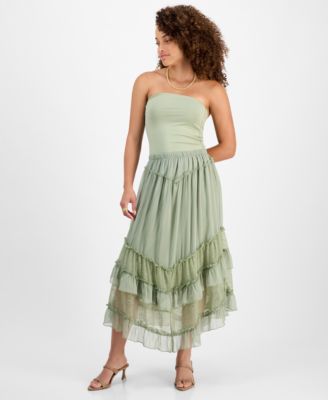 And Now This - Petite Asymmetric-Lace-Trim Midi Skirt