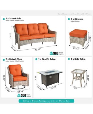 7 Piece Outdoor Patio Furniture with 42 inch Fire Pit,Swivel Rocking Chairs Coversation Set with Comfy Sectional Sofa,Wicker Ottoman