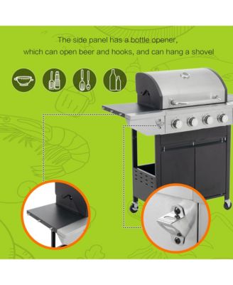 Stainless Steel 5-Burner 46,500 BTU Propane Gas Grill with Side Shelves, 4 Wheels