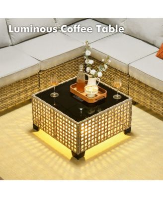 Piece Outdoor Patio Furniture Sets with Fire Pit Table,Wicker Sectional Sofa with Patio Swivel Chairs,Solar Powered Coffee Table and Ottoman