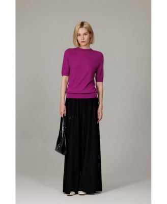 Women's Funnel Neck Short Sleeve Sweater | 75% Merino Wool 25% Silk Ultra Soft Fine-gauge Knit Top | Machine Washable