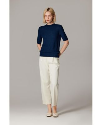 Women's Funnel Neck Short Sleeve Sweater | 75% Merino Wool 25% Silk Ultra Soft Fine-gauge Knit Top | Machine Washable