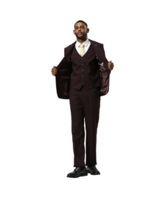 Men's Stacy Adams 3-Piece Paisley Jacket With Solid Vest And Pants Suit Peak Lapel