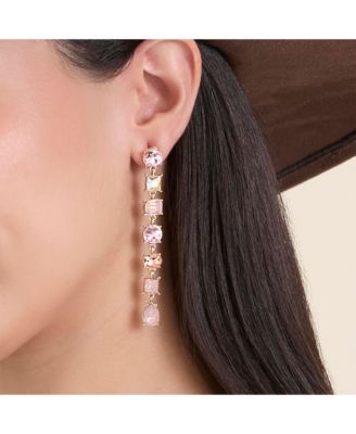 Light Pink Crystal Linear Drop Earrings in Gold-Tone