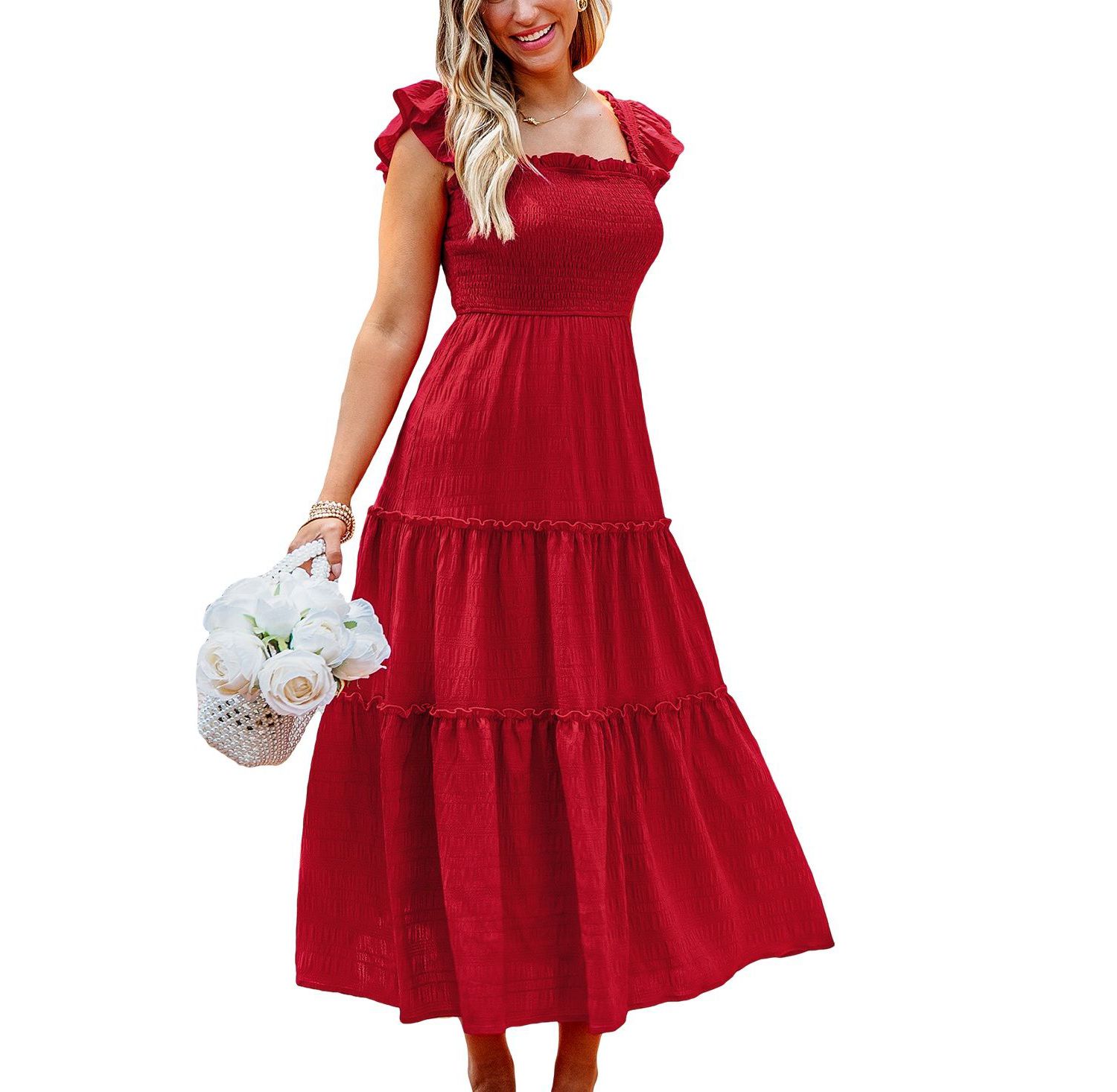 Women's Spiced Cherry Red Midi Beach Dress