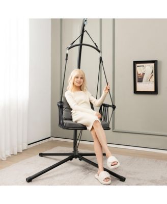 Swing Chair w/ Stand Patio Hanging Swing Chair w/ Comfortable Seat & Back Cushions