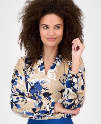 Floral-Print V-Neck Long-Sleeve Top, Regular & Petite 