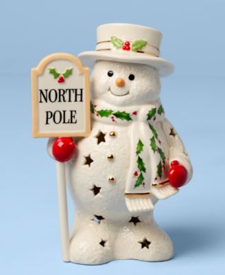 Happy Holly Days North Pole Snowman Lit Figurine