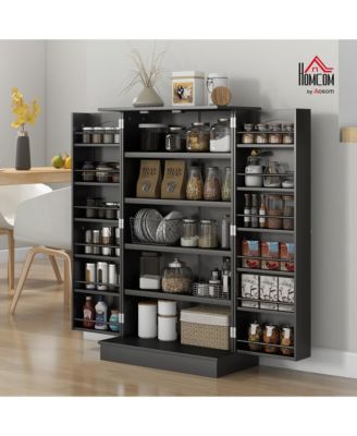 Kitchen Pantry Storage Cabinet w/ 5-tier Shelving, 12 Spice Racks