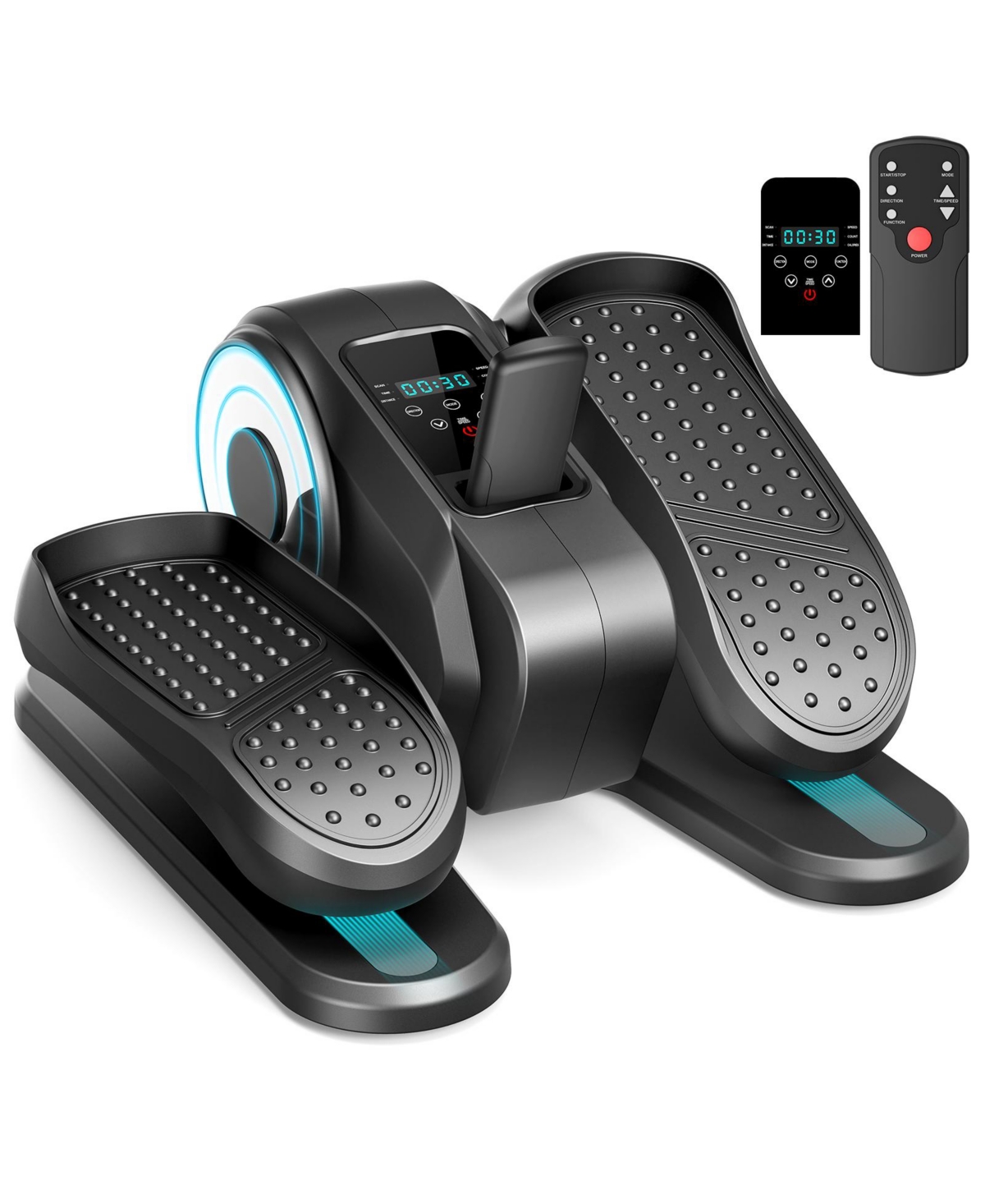 Under Desk Elliptical Machine Pedal Exerciser 12 Speeds with Remote & Display for Seniors & Office - Black