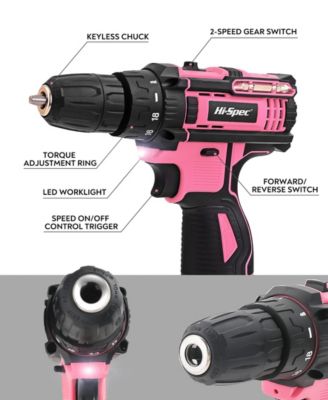 121-Piece Home Tool Set with 12V Cordless Drill – Pink and Black DIY Kit with Storage Case