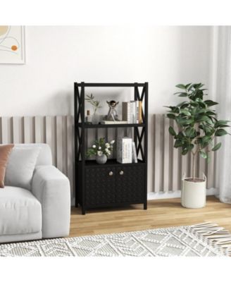 Bathroom Storage Cabinet with Open Shelves and Double Doors
