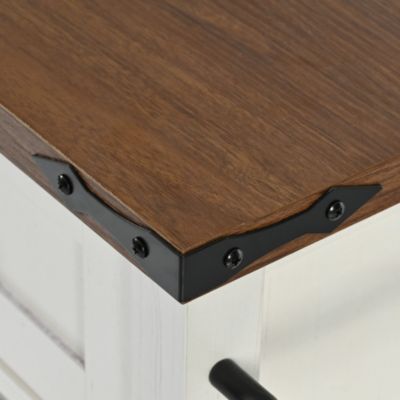 53.7" Rolling Kitchen Cart with Barn Doors, Drop Leaf, Power Outlet and Spice Rack (No Stools)