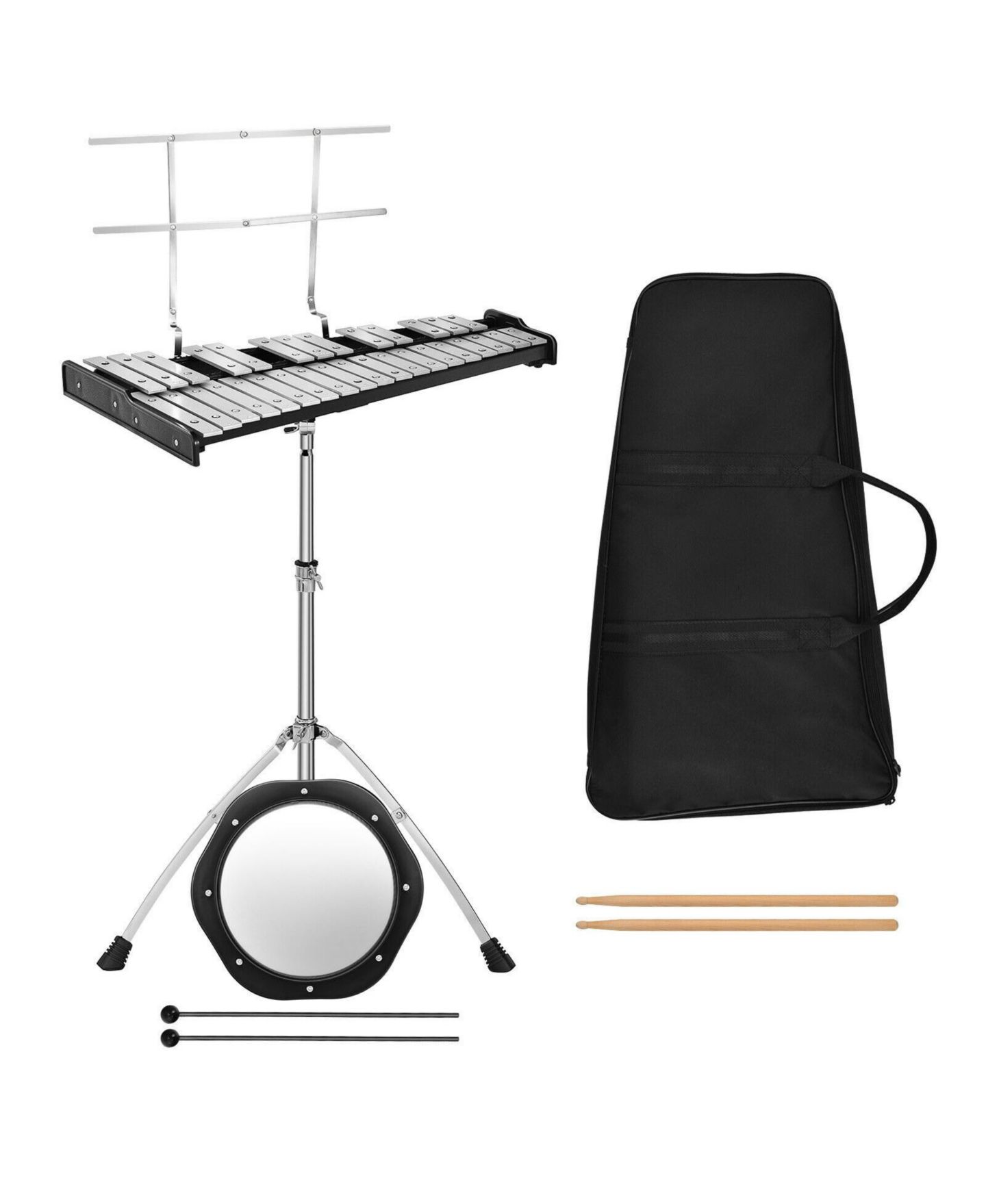 Детские игрушки Mecale 32 Note Glockenspiel Xylophone Percussion Bell Kit with Adjustable Stand, цвет: Чёрный — фото 1