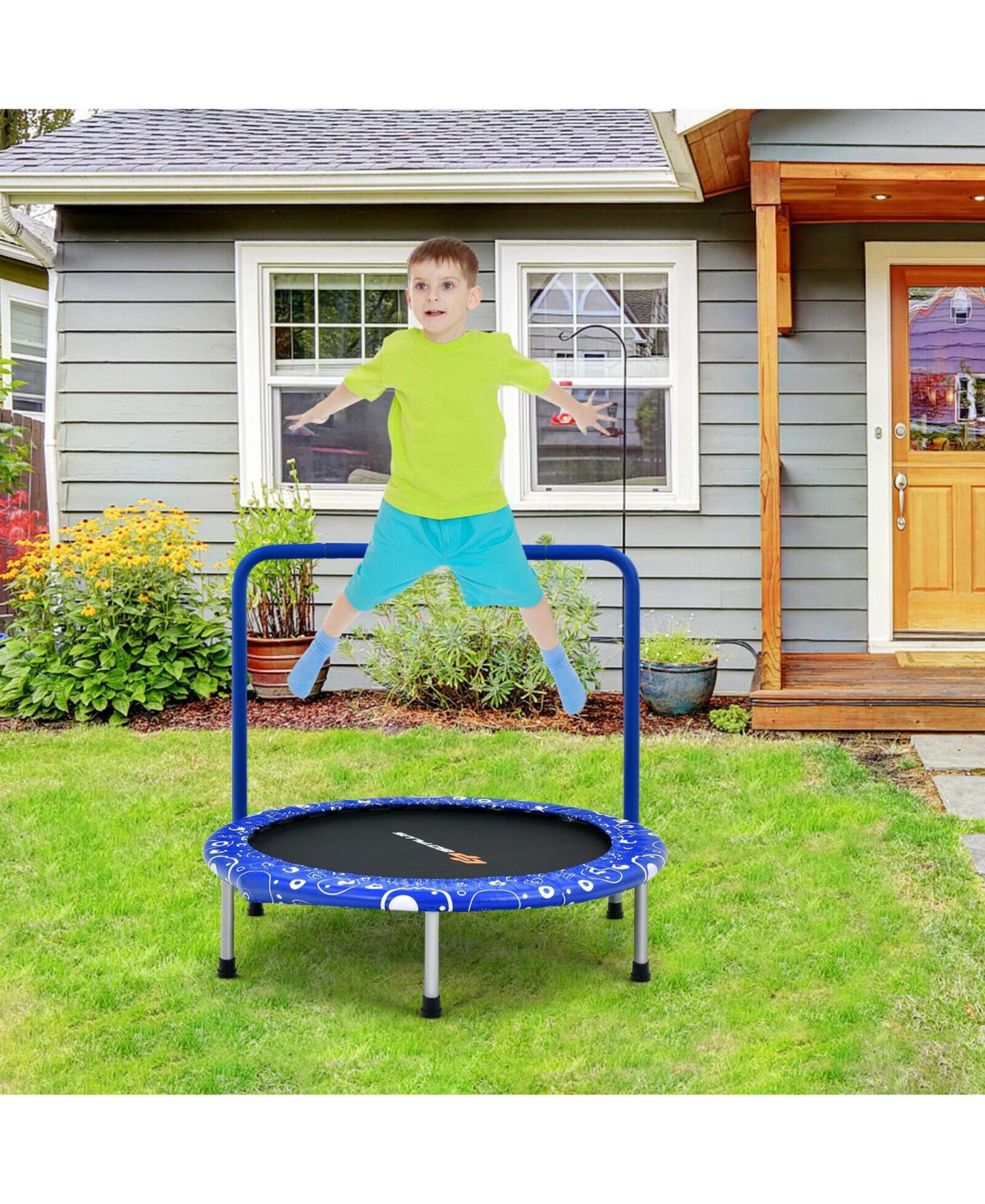 Детская игрушка Mecale 36" Mini Rebounder Foldable Trampoline with Removable Handle, 330 lbs Capacity, Ages 3-10, цвет: Синий — фото 5