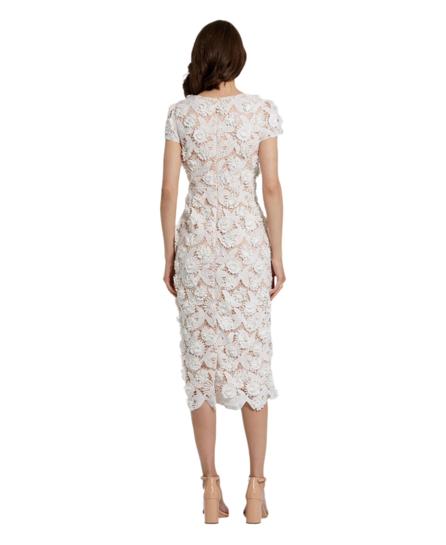 Women's Floral Lace Fitted Short Sleeve Midi Dress