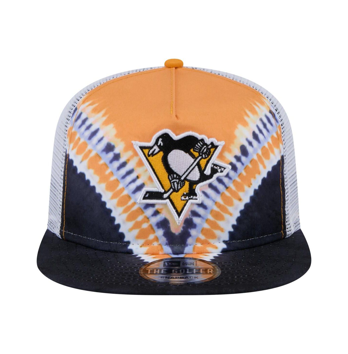 Мужской головной убор New Era Black/Gold Pittsburgh Penguins Throwback V-Dye Adjustable Golfer Hat — фото 2