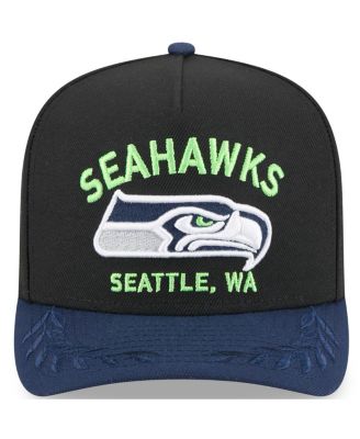 Big Boys and Girls Black/College Navy Seattle Seahawks 2025 NFL Draft A-Frame 9FIFTY Snapback Hat