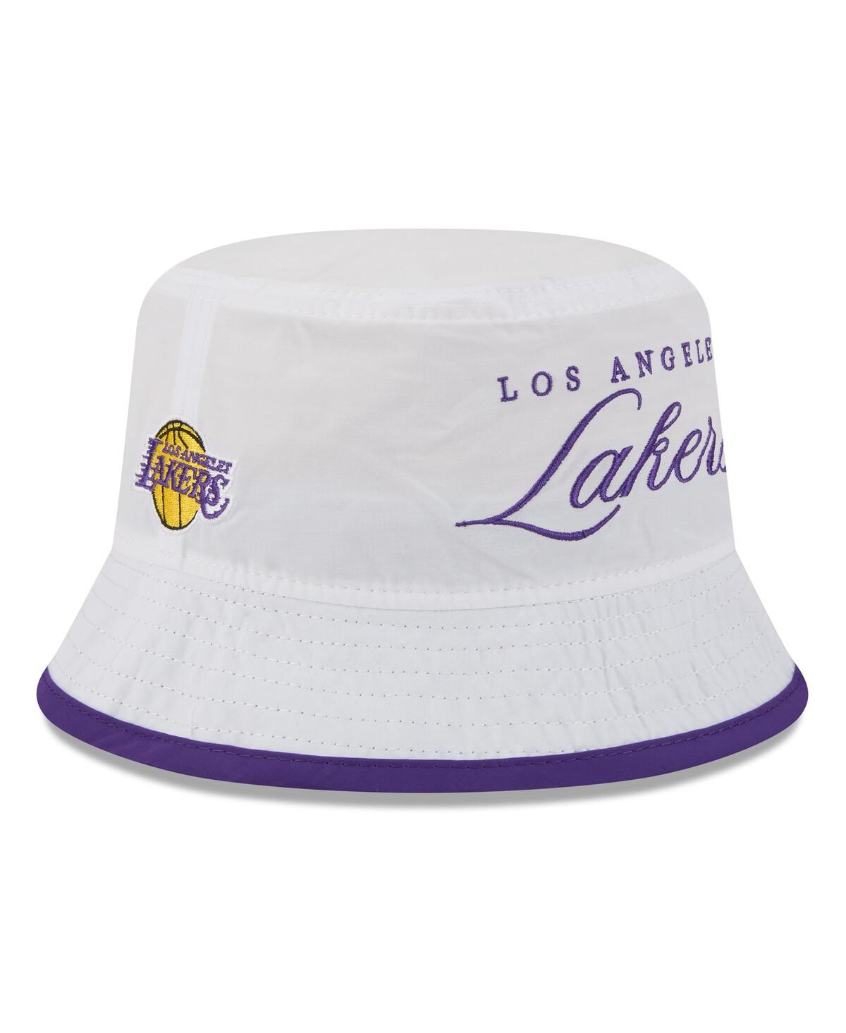 New Era Men's White/purple Los Angeles Lakers 2025 Nba Draft Nylon Bucket Hat