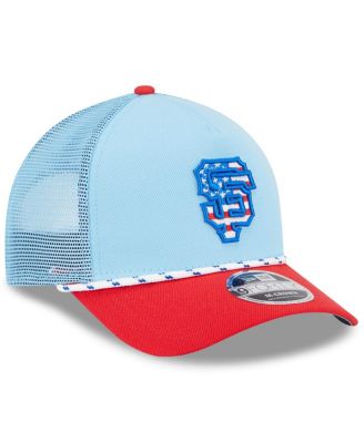 Men's Light Blue/Red San Francisco Giants 2025 Fourth of July 9FORTY A-Frame M-Crown Adjustable Trucker Hat