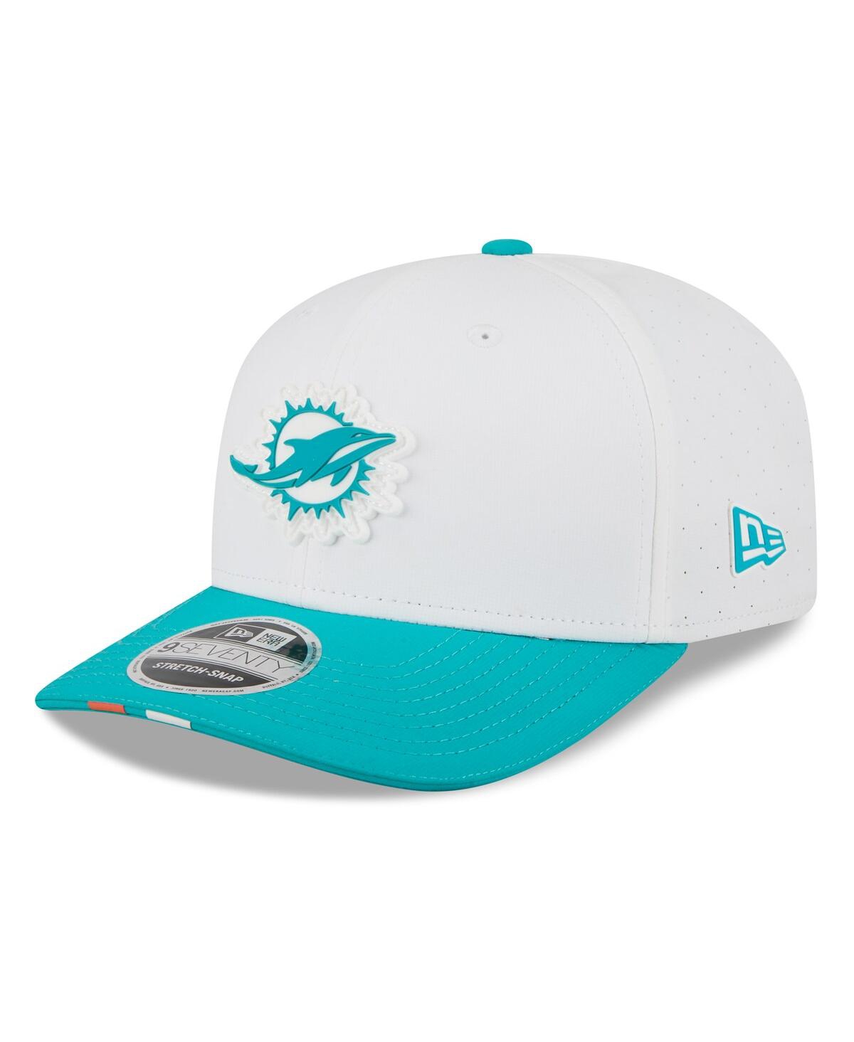 New Era Men's White/aqua Miami Dolphins 2025 Nfl Training Camp 9seventy Adjustable Hat