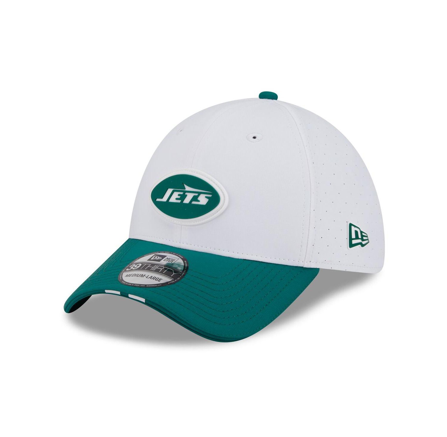 Men's White/Green New York Jets 2025 NFL Training Camp 39THIRTY Flex Hat