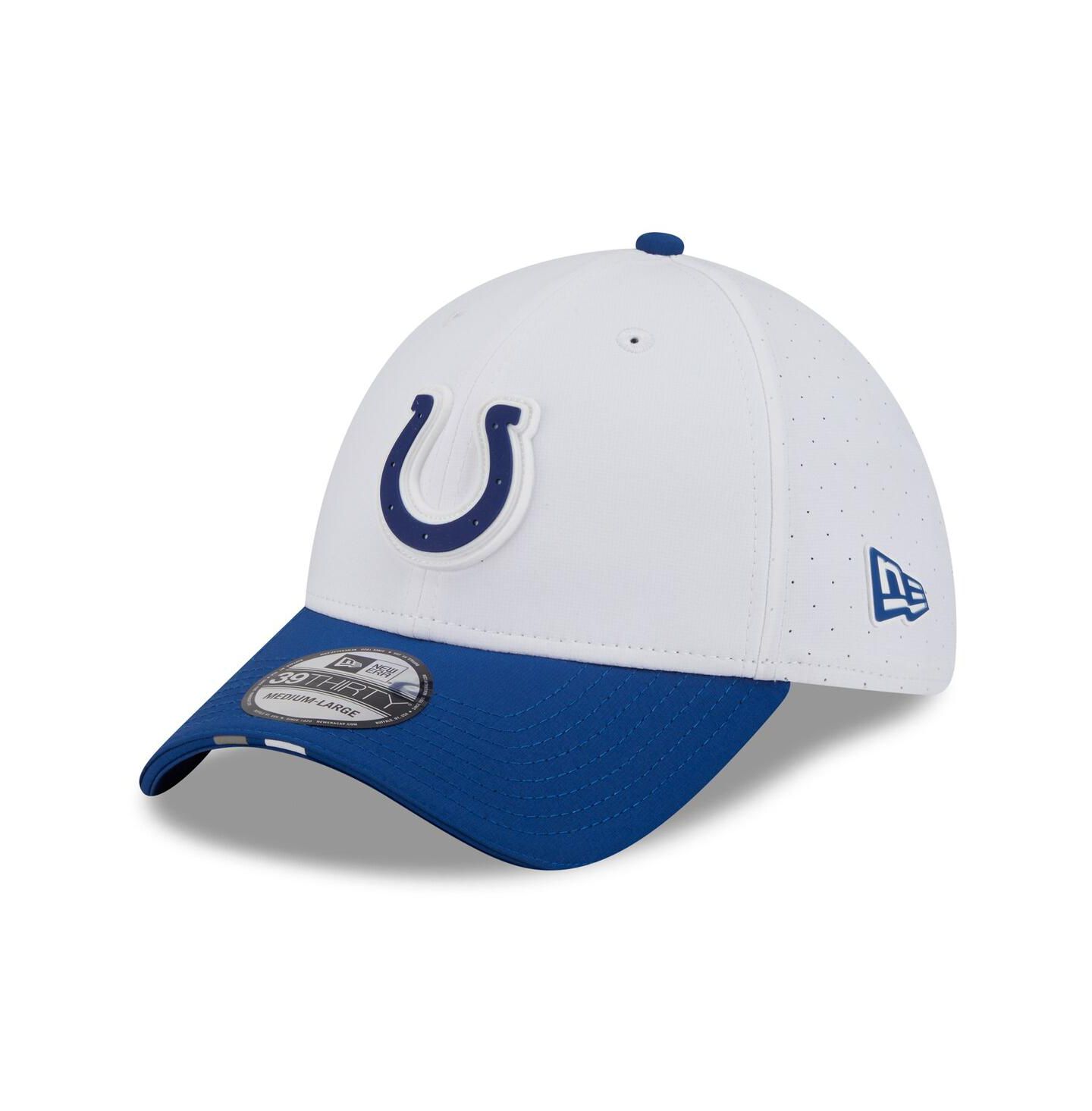 Мужская кепка New Era White/Royal Indianapolis Colts 2025 NFL Training Camp 39THIRTY Flex Hat — фото 1
