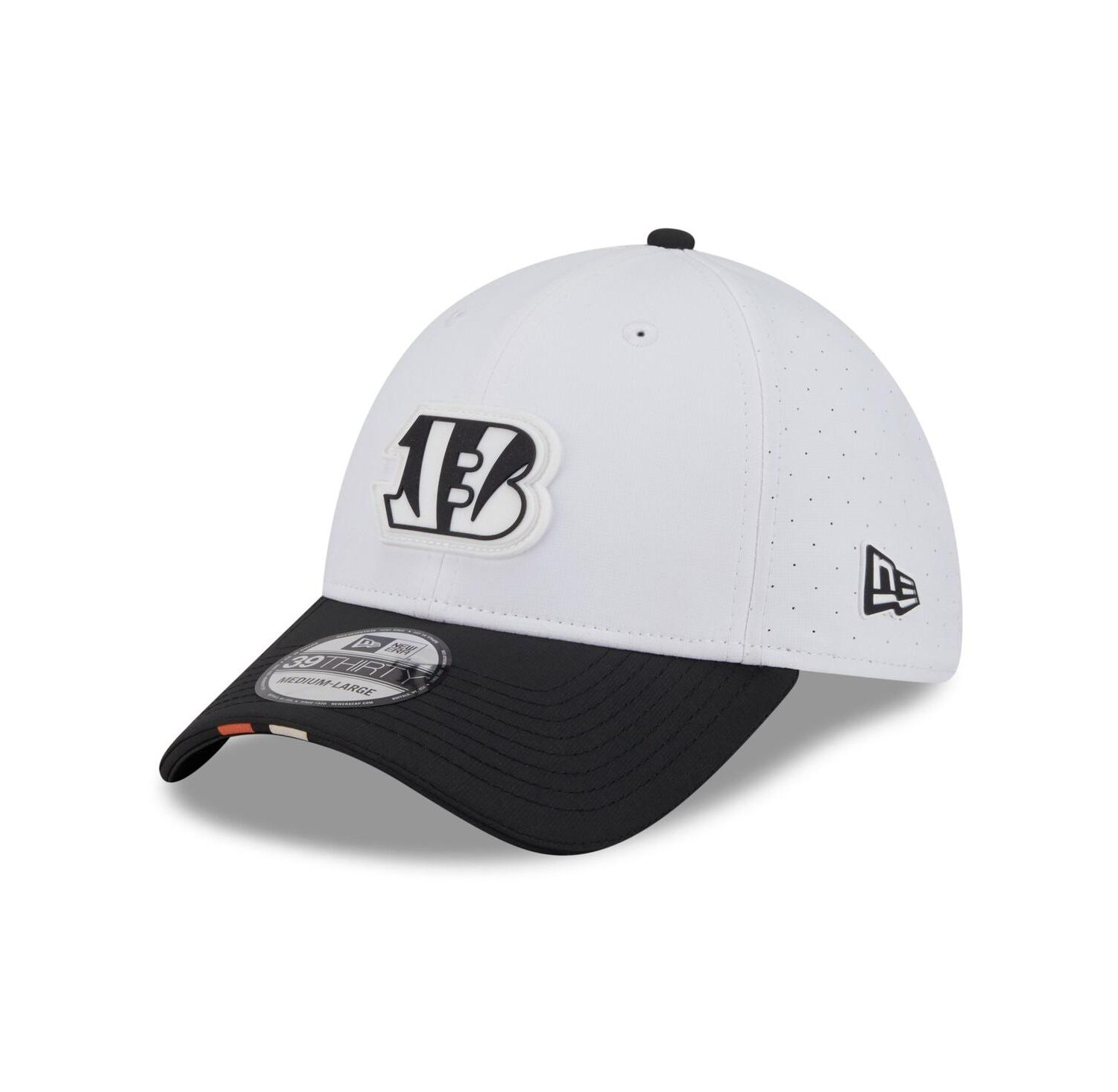 Men's White/Black Cincinnati Bengals 2025 NFL Training Camp 39THIRTY Flex Hat