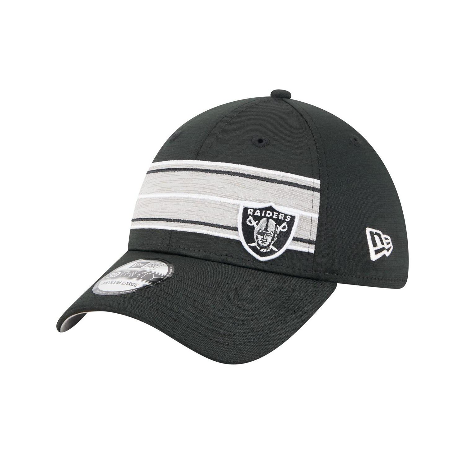 Men's Black Las Vegas Raiders Stripes 39THIRTY Flex Hat