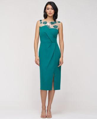 JS Collections - Women's Adelaide Illusion-Yoke Embellished Sheath Dress