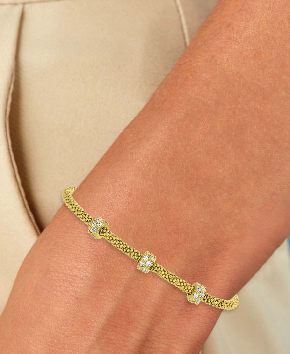 Macy's Rondelle Cubic Zirconia Mesh Bracelet In Sterling Silver, 14k Gold Over Sterling Silver Or 14k Gold  In Gold