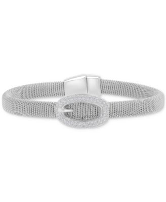 Cubic Zirconia Buckle Charm Bracelet in Sterling Silver (also in 14k Gold Over Sterling Silver)