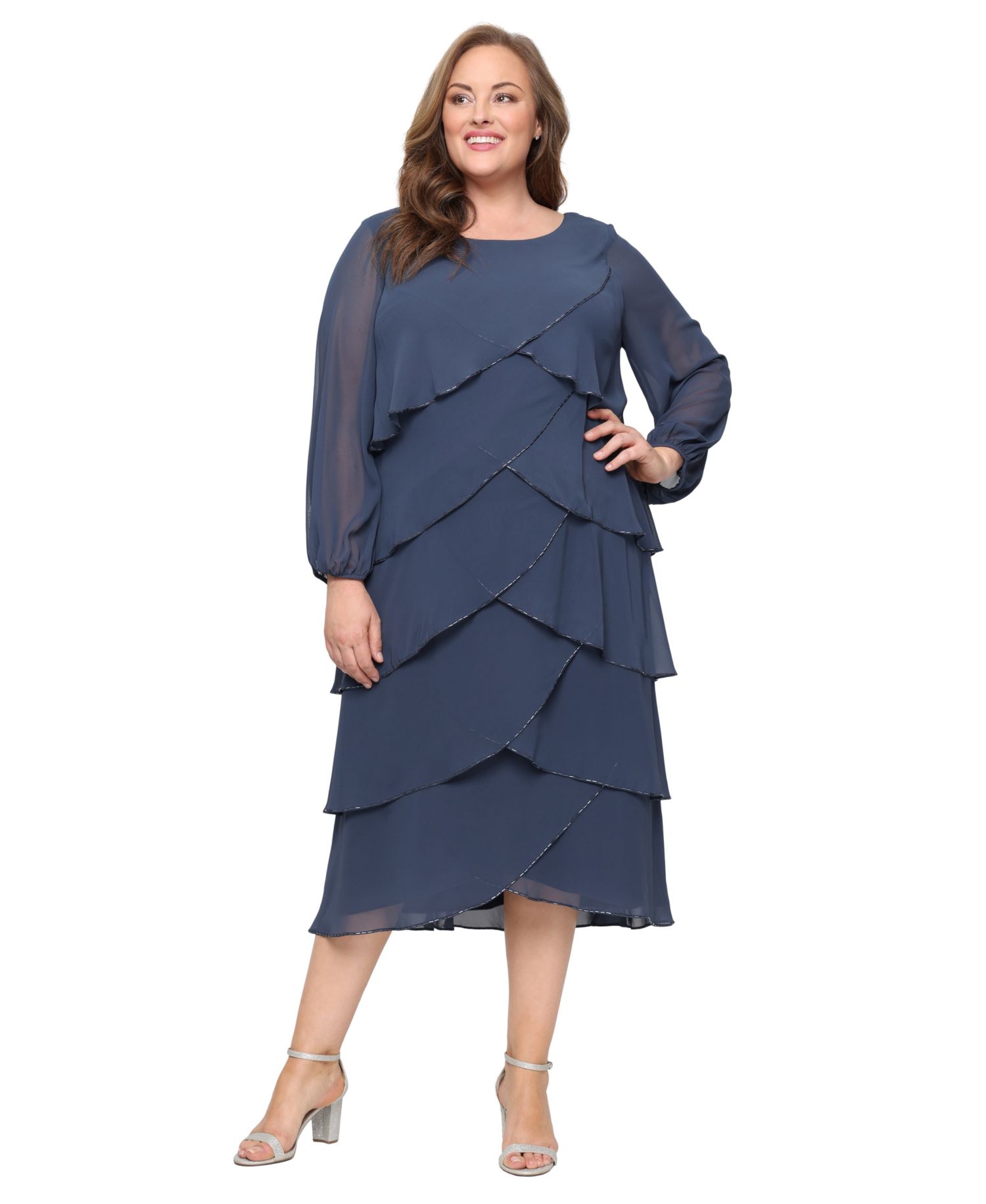 Plus Size Tiered Chiffon A-Line Dress