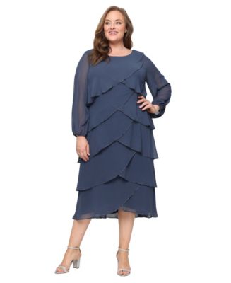 Sl Fashions Plus Size Tiered Chiffon A-Line Dress - Slate