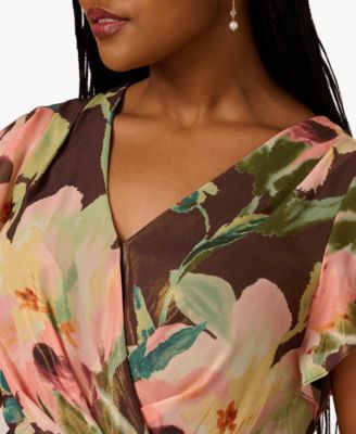 Plus Size Chiffon Printed High-Low Midi Dress