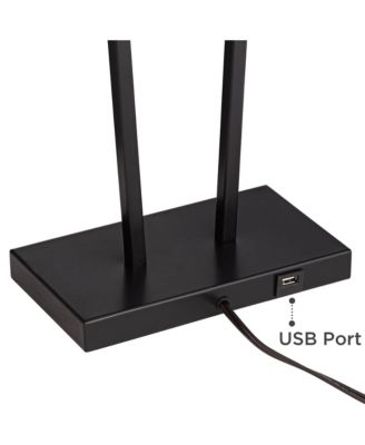 Cole Modern Table Lamps 27" Tall Set of 2 Black Metal with USB Charging Ports White Rectangular Shade for Bedroom Living Room Bedside