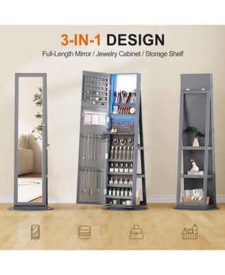 LED jewelry storage cabinet with back storage shelves and 360° rotation.
