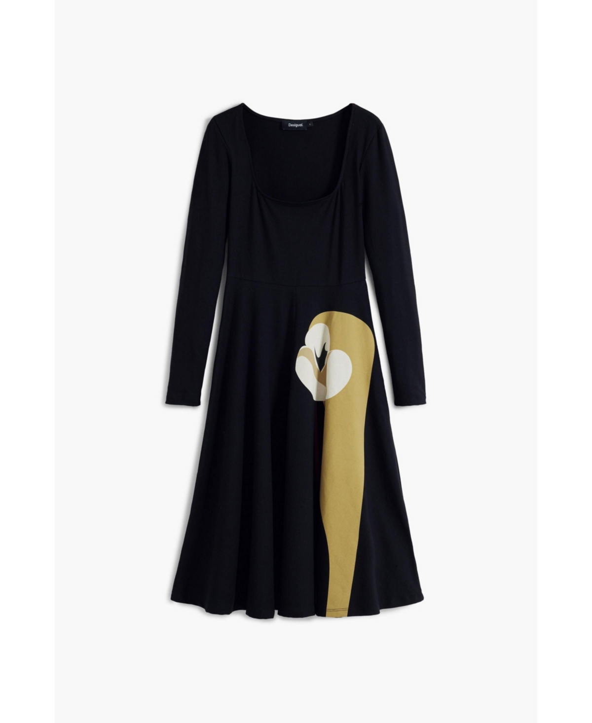 Desigual Lily Long Sleeve Jersey Midi Dress In Black