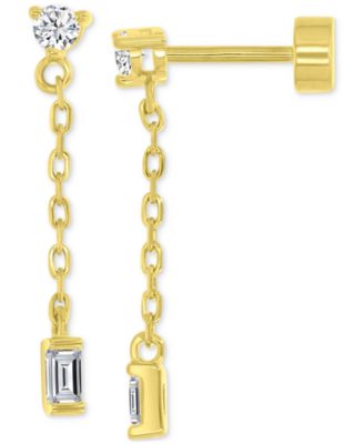 Cubic Zirconia Chain Link Drop Earrings in 14k Gold-Plated Sterling Silver