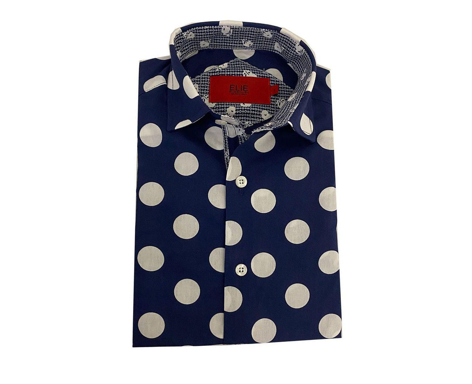 Big Boys Long Sleeve Navy Polka Dot Shirt