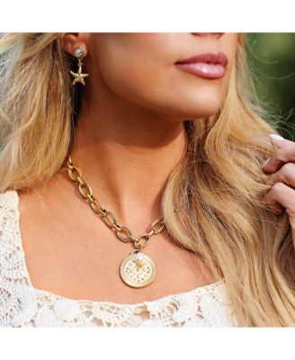 12k Gold Plated Cubic Zirconia Stud and Starfish Charm Earrings