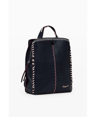 Women's Large faux leather effect backpack with topstitching