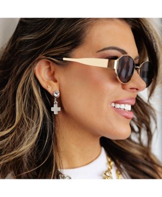 Cubic Zirconia Silver Plated Post With Cross Earrings